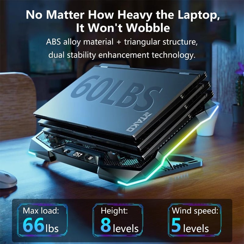 G-STORY Gaming Laptop Cooling Pad, Laptop Cooler with 10 Powerful Turbo Fans for 12-18 Inch Computer Notebook, 1 USB Port, 8 Height Adjustable Cooling Fan Stand - Image 3